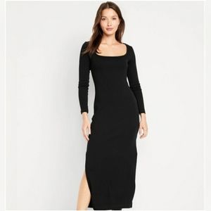 Black ribbed bodycon dress with side slits